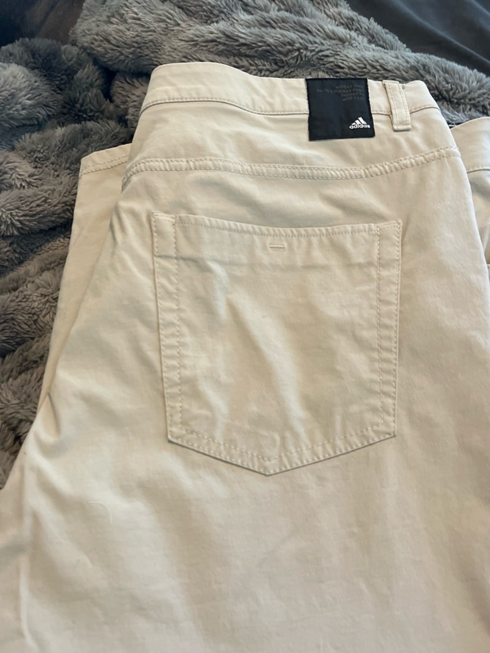 adidas Men's Straight Leg Pants in Light Cream with Black Logo Patch